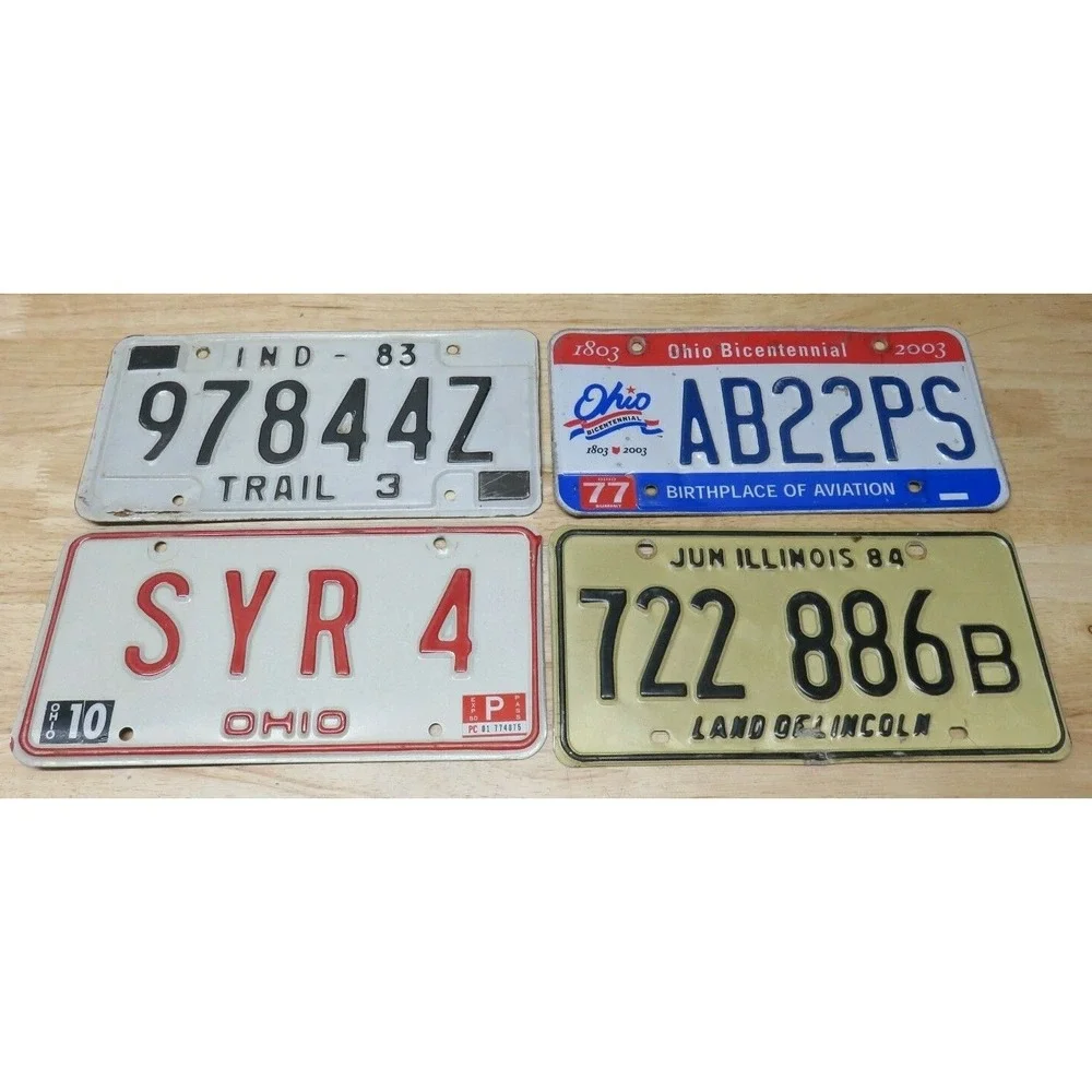 4 Vintage Ohio Indiana Illinois License Plates Garage Man Cave Decor Bar 70s 80s